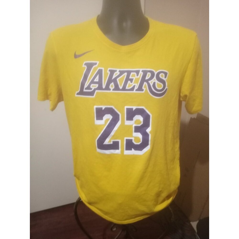 Nike Los Angeles Lakers LeBron James 23 Mens Yellow T Shirt Sz Medium M Dri Fit